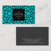 Etiket op vierkant etiket 01a - 8 petals - cyaan o visitekaartje (Voorkant / Achterkant)