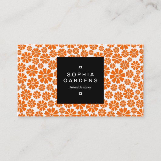 Etiket op vierkant etiket 01a - 8 Petals - Oranje  Visitekaartje (Voorkant)