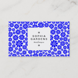 Etiket op vierkant etiket 03a - 8 petals - blauw o visitekaartje