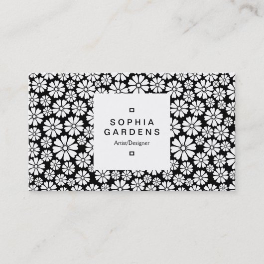 Etiket op vierkant etiket 03a - 8 Petals - wit op  Visitekaartje (Voorkant)