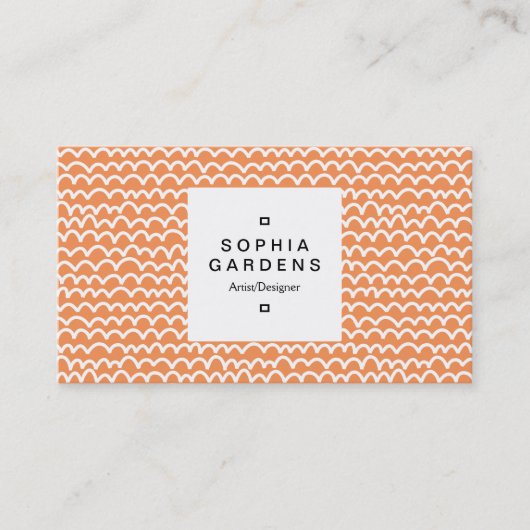 Etiket op vierkant etiket 03a - Wavy - Wit op Oran Visitekaartje (Voorkant)