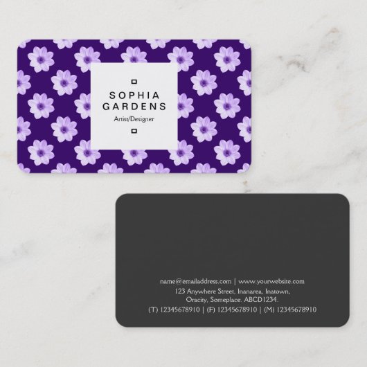 Etiket op vierkant nummer 03a - Dahlia Pattern Dee Visitekaartje (Voorkant / Achterkant)