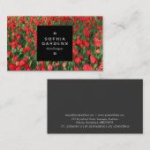 Etiket op vierkante hazen 01a - Bed of Red Tulips Visitekaartje (Voorkant / Achterkant)