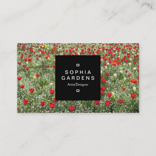 Etiket op vierkante plaat 01a - tulpen visitekaartje (Voorkant)