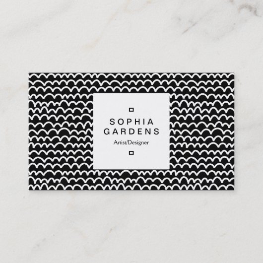 Etiket op vierkante plaat 03a - Wavy - Wit op zwar Visitekaartje (Voorkant)