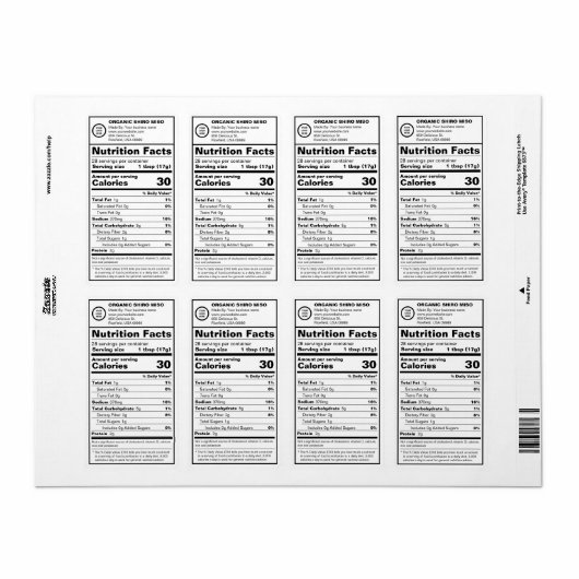 Etiket op voedingswaarde-voedingswaarde aangepast  (Full Sheet)