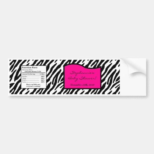 Etiket op waterflesje Hot Pink Zebra Afdrukken Bumpersticker (Voorkant)