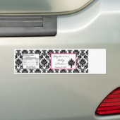 Etiket op waterflesje Opwarmroze Zwarte Damask Bumpersticker (Op auto)