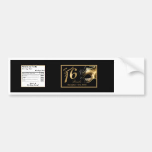 Etiket op waterflesje Sweet 16 Gold Black Bumpersticker