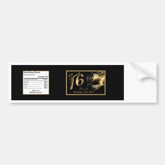 Etiket op waterflesje Sweet 16 Gold Black Bumpersticker (Voorkant)