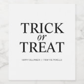ETIKET OP WIJNFLES VAN TRICK OR TREAT (Enkel label)