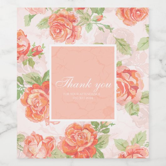 Etiket Oranje floreel roos (Enkel label)