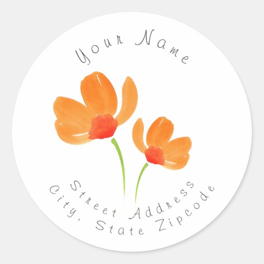 Etiket "Oranje Waterverf papaverbloemen" (Voorkant)
