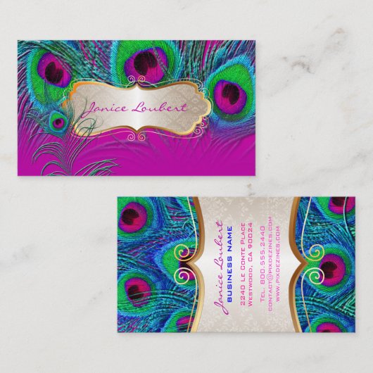 ETIKET PIXDezines PSYCHEDELIC PEACOCK+GOLD TRIMS Visitekaartje (Voorkant / Achterkant)