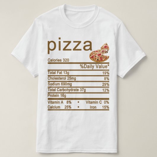 Etiket pizza Nutrition Facts T-shirt (Design voorkant)