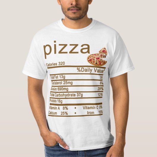 Etiket pizza Nutrition Facts T-shirt (Voorkant)