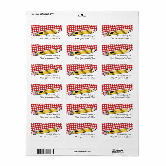 Etiket potlood & Red Gingham School Book (Full Sheet)