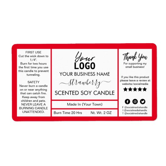 Etiket rode aardbei, gecentreerd sojakanaal (Voorkant)