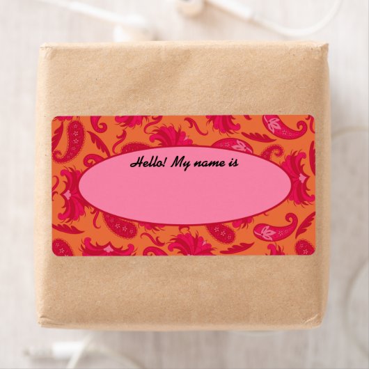 Etiket rode en Oranje Paisley-naam (Insitu)