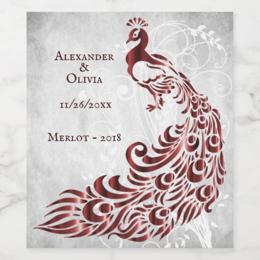 Etiket rode pacock Leaf weddenschap Wine (Enkel label)