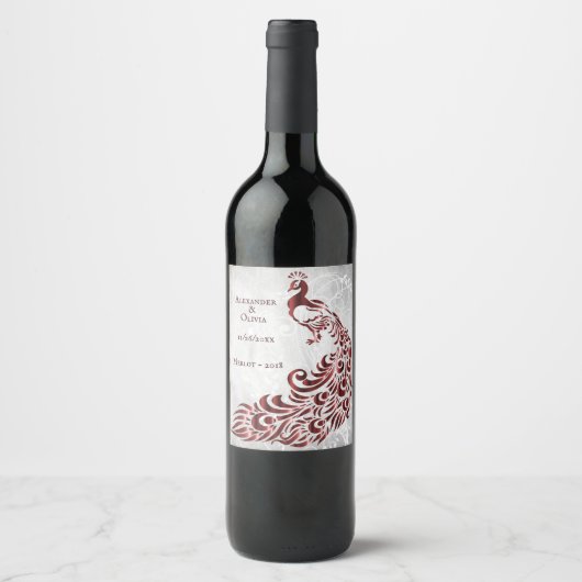 Etiket rode pacock Leaf weddenschap Wine (Voorkant)