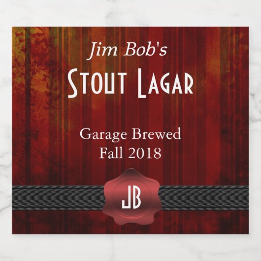 Etiket rode zegels monogramma op maat van bier (Enkel label)