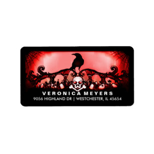 Etiket rood en zwart Raven Halloween adres