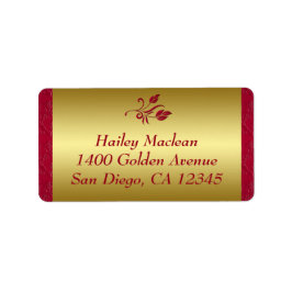 Etiket rood, gouden Floral