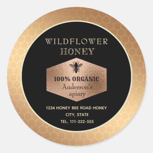 Etiket  rustig roos goudbijenhoning (Voorkant)