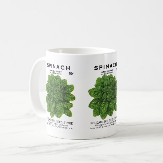 Etiket spinazie koffiemok (Voorkant links)