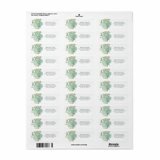 Etiket Succulent Return Address Label (Full Sheet)