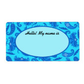 Etiket Turquoise & Blue Paisley Name Tag (Voorkant)