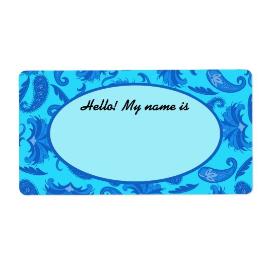 Etiket Turquoise & Blue Paisley Name Tag (Voorkant)