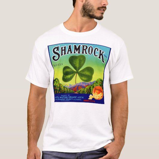 Etiket van 1930 op fruitkratten Shamrock Navel Sin T-shirt (Voorkant)