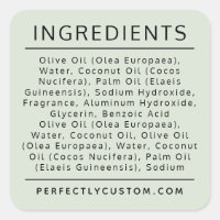 Etiket van de lijst van lichtgroene ingrediënten