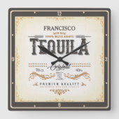  etiket van de liquor ADD NAAM Mexicaanse Tequila  Vierkante Klok (Voorkant)