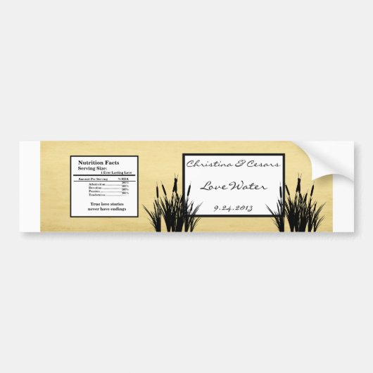 Etiket van de waterfles Cattail/Dragonfly Silhouet Bumpersticker (Voorkant)