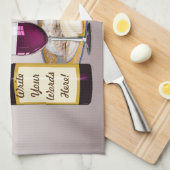 ETIKET VAN DE WIJNFLES, WIJNGLAS, KAAS PERSOONLIJK THEEDOEK (Quarter Fold)