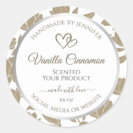 Etiket van fijn hart beige en witte flora