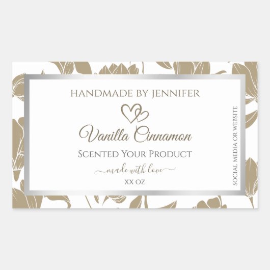 Etiket van fijn hart beige en witte flora (Voorkant)