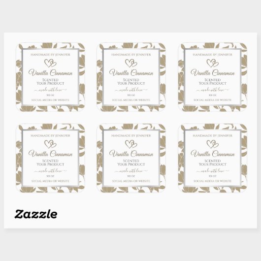 Etiket van fijn hart beige en witte flora (Vel)