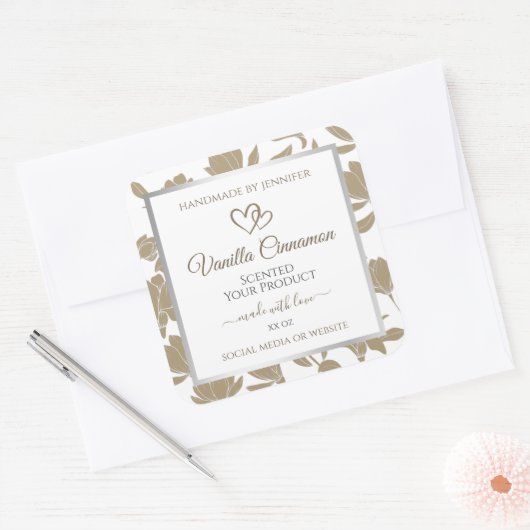 Etiket van fijn hart beige en witte flora (Envelop)