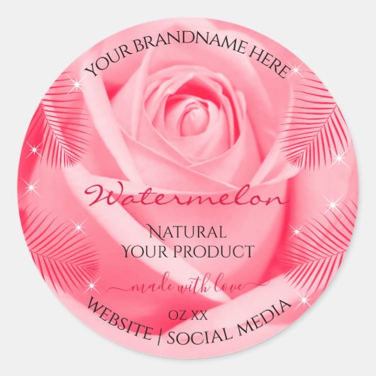 Etiket van Floral Roze en rode palmbladeren (Voorkant)