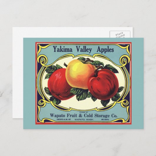 etiket van fruitkratten Art Yakima Valley Apples Briefkaart (Voorkant / Achterkant)