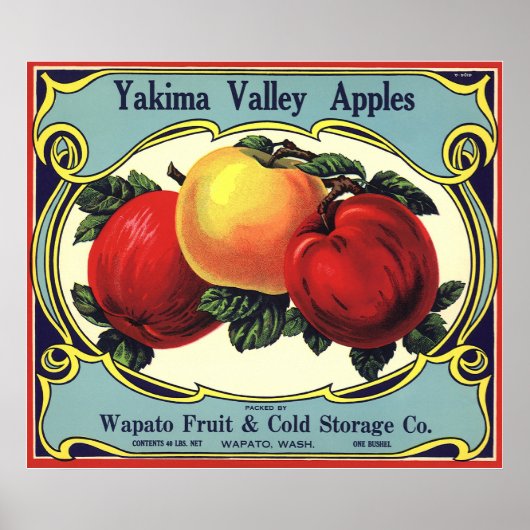 etiket van fruitkratten Art Yakima Valley Apples Poster (Voorkant)