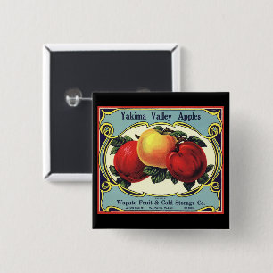 etiket van fruitkratten Art Yakima Valley Apples Vierkante Button 5,1 Cm