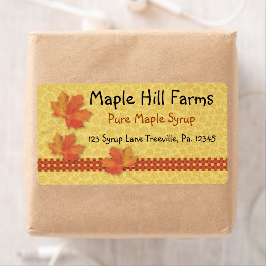 Etiket van het product op de ahornstroop (Insitu)