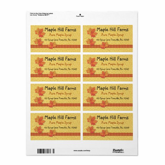 Etiket van het product op de ahornstroop (Full Sheet)