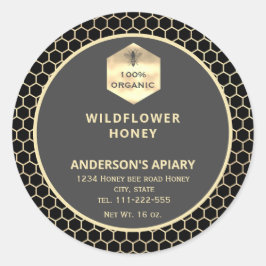 Etiket van honingbijen met een modern goudhoningbi