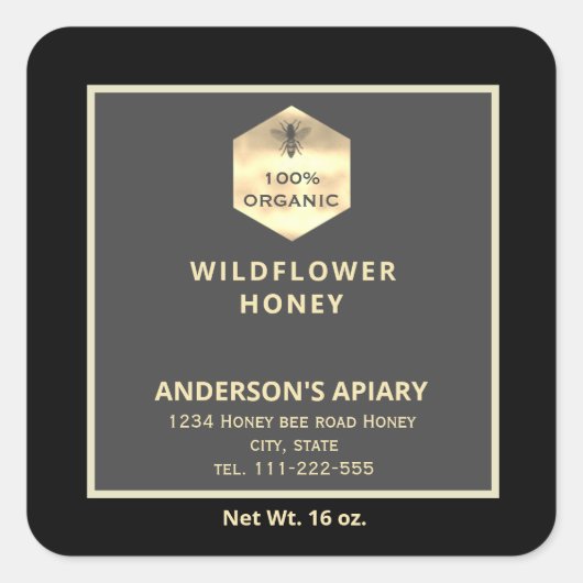 Etiket van honingbijen met een modern goudhoningbi (Voorkant)